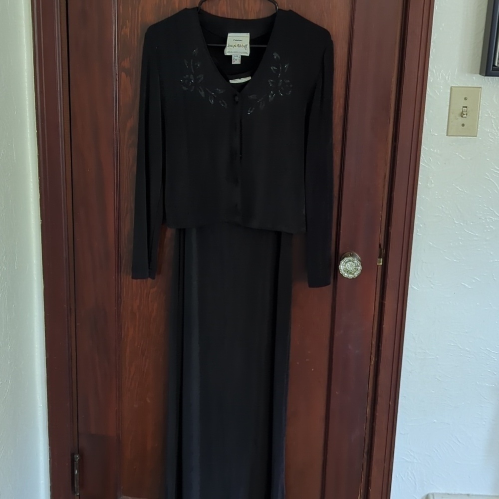 Joseph Ribkoff Creations Black Stretch Maxi Dress with Long Sleeve Cardigan Sz 8